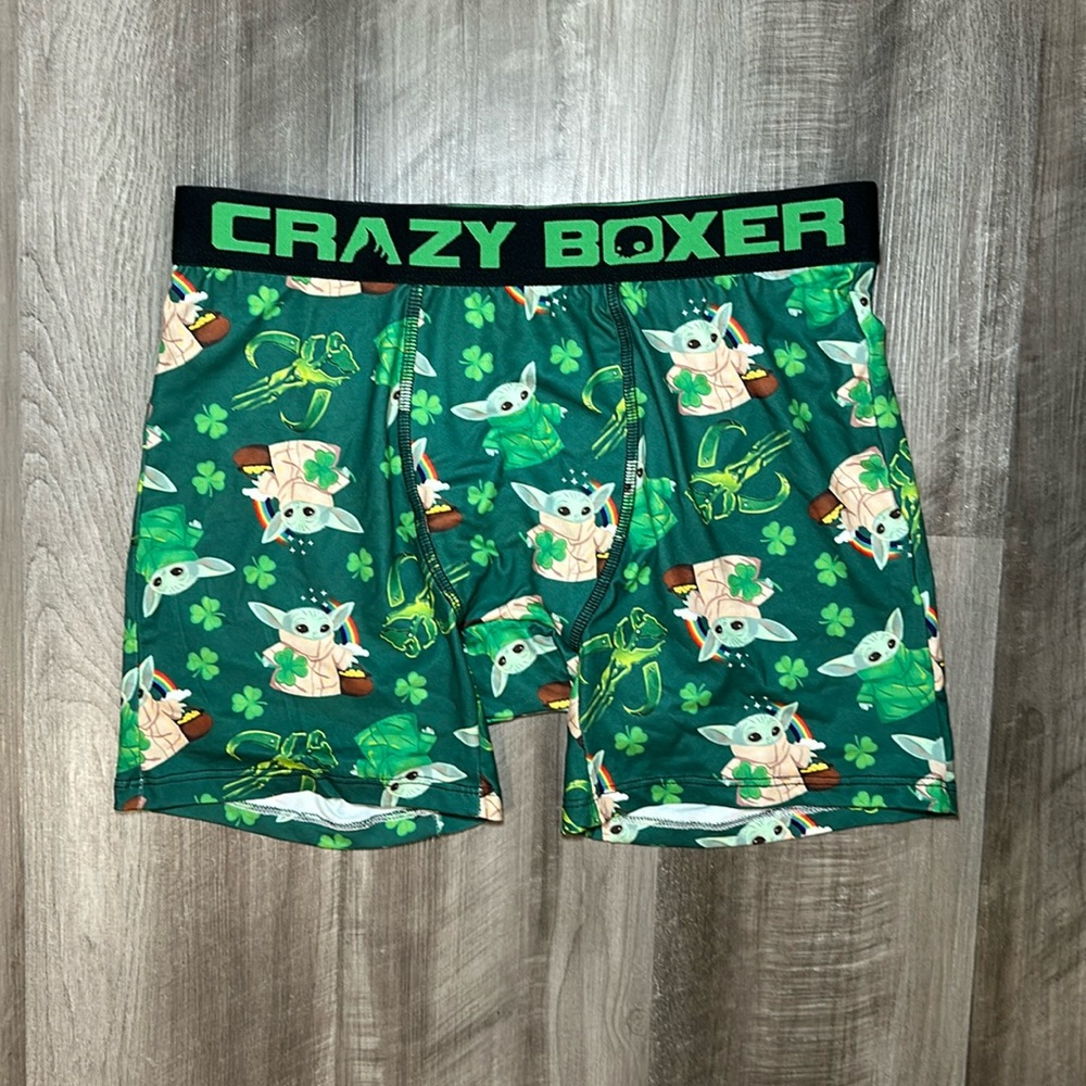 Star Wars The Mandalorian Baby Yoda Shamrock Crazy Boxer Boxer Brief - Large